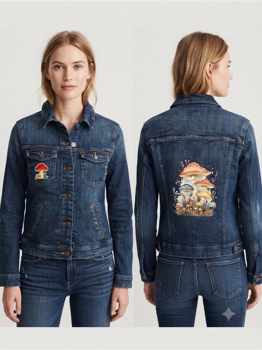 J. Crew Girls' Blue Denim Jacket with Red Mushroom Patch